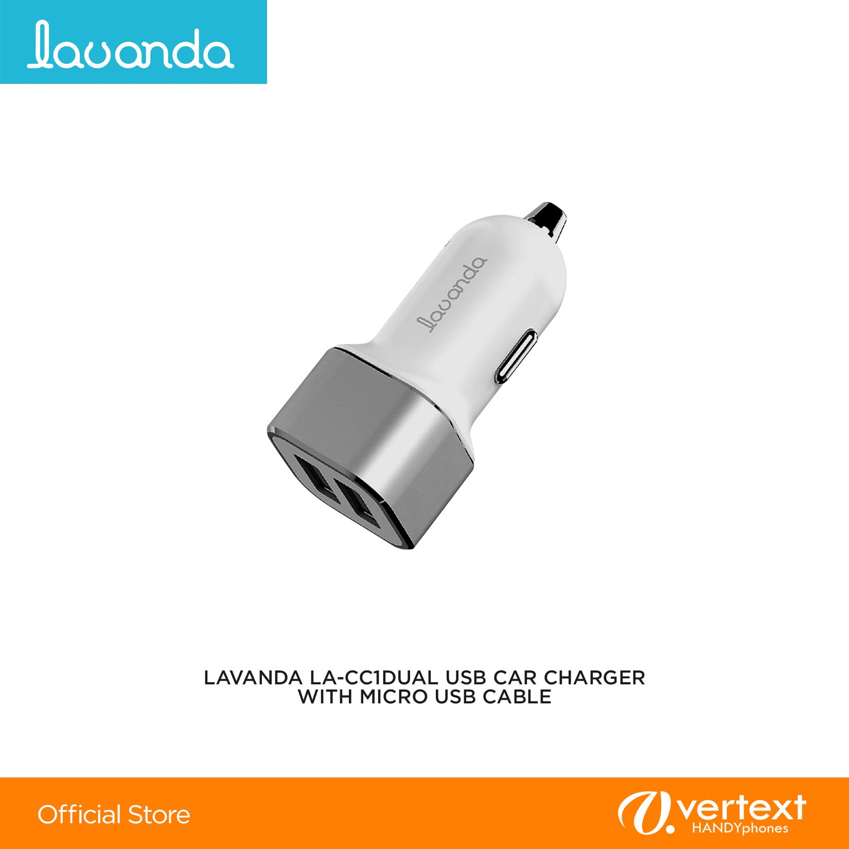 Lavanda LA-CC1Dual USB Car Charger with Micro USB Cable GREY